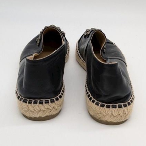 Authentic Chanel Black Lambskin Espadrilles Womens Size 42 - Rose Flower Stud - Picture 4 of 9
